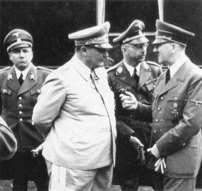 Hermann Göring, Heinrich Himmler, and Martin Bormann gathered near the Sonderzug for Hitler's 52th Birthday 